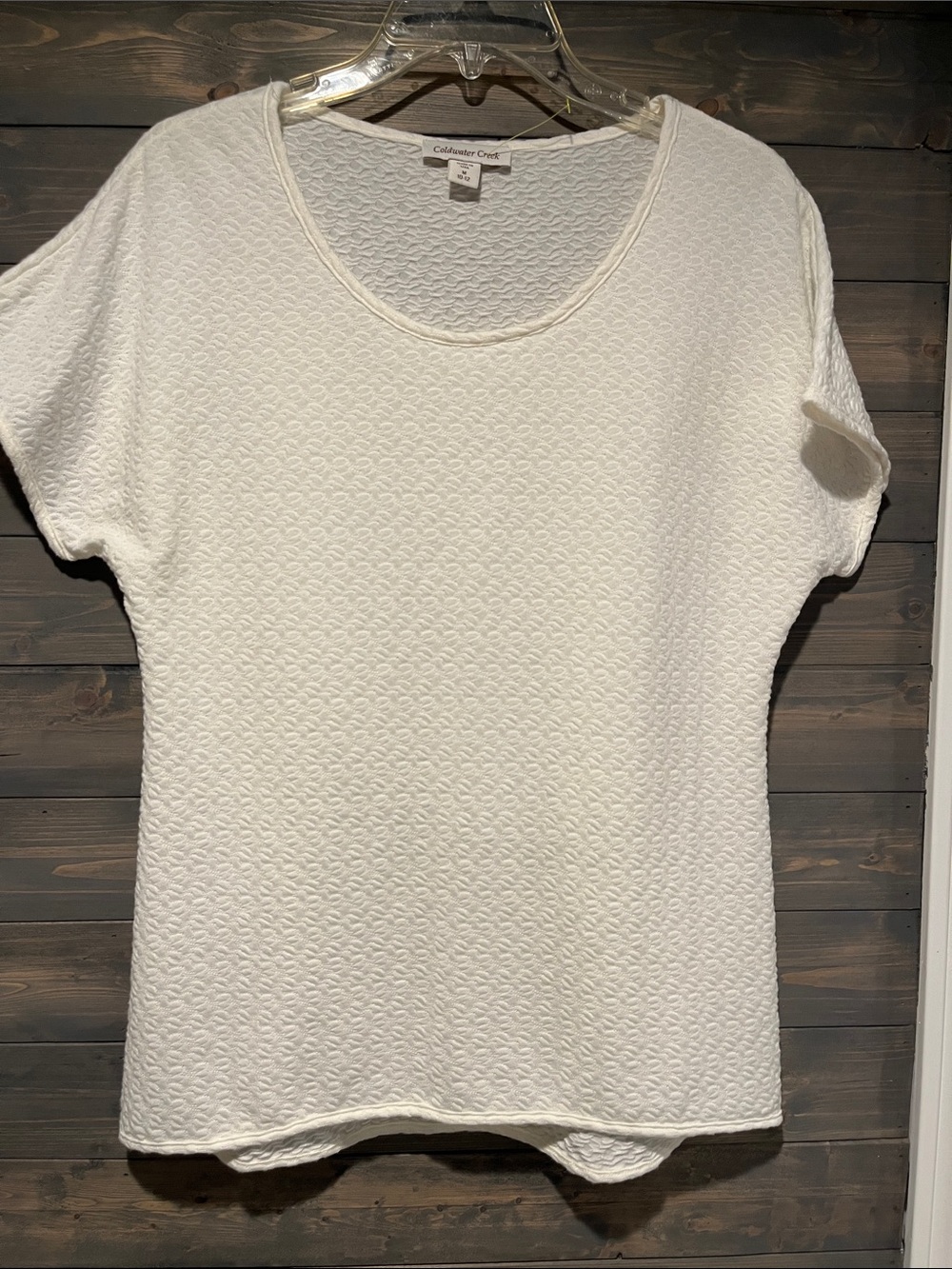 Coldwater Creek Women's Cream Textured Short-Sleeve Scoop Neck Top M